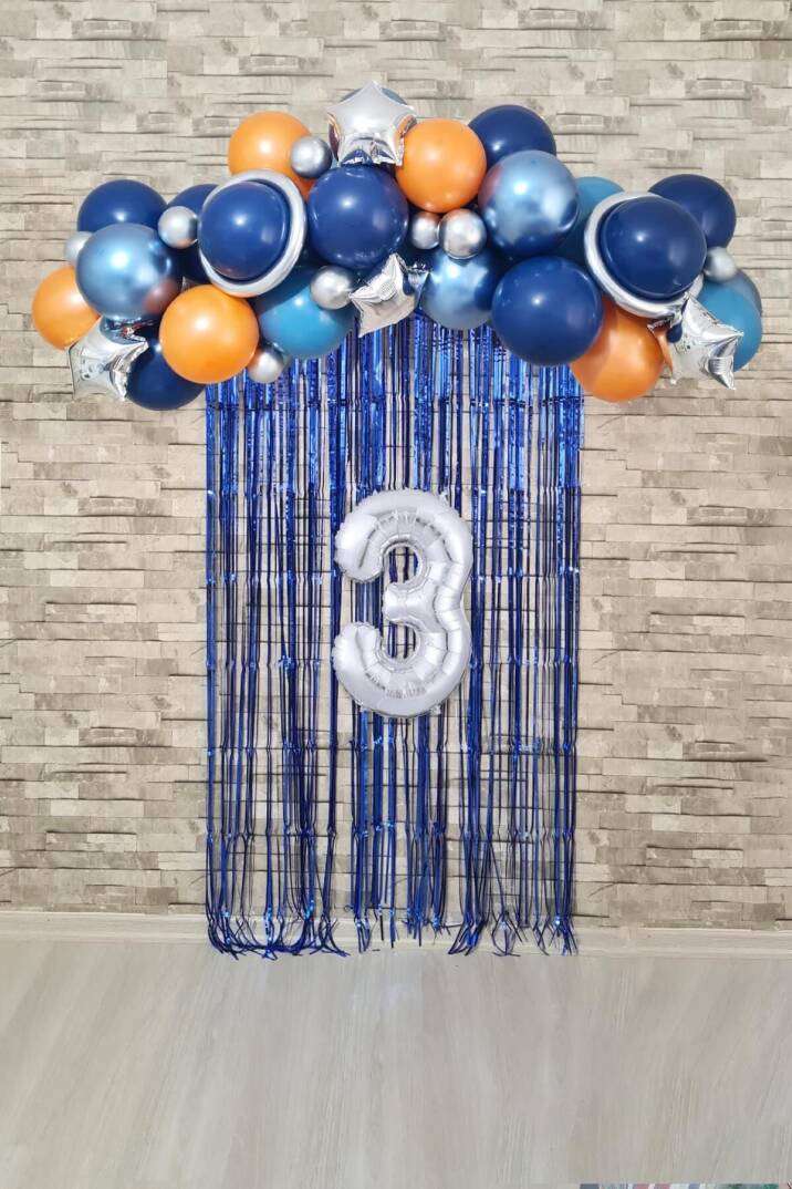 Uzay Konsept Doğum Günü Yaş Balonlu Fon Perdeli Balon Zinciri Seti Uzay Gezegen Balon Zinciri - 5