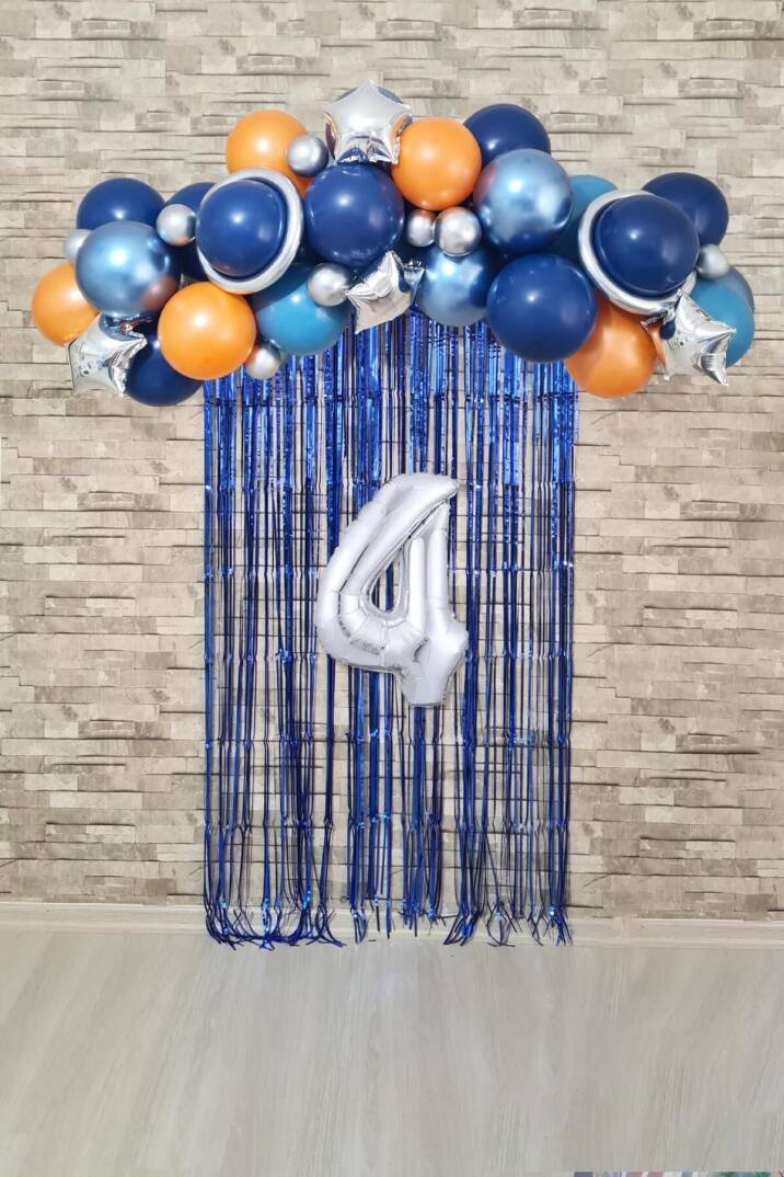 Uzay Konsept Doğum Günü Yaş Balonlu Fon Perdeli Balon Zinciri Seti Uzay Gezegen Balon Zinciri - 7