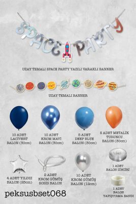 Uzay Tema Doğum Günü Bannerlı Balon Zinciri Seti Uzay Gezegen Balon Zinciri - 2