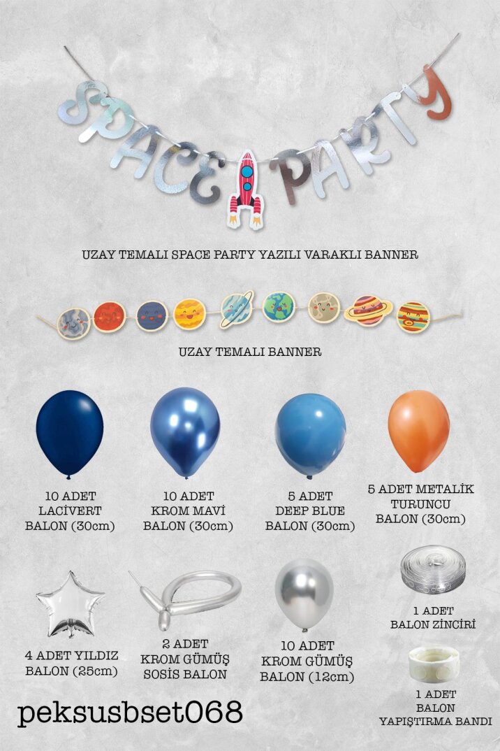 Uzay Tema Doğum Günü Bannerlı Balon Zinciri Seti Uzay Gezegen Balon Zinciri - 2