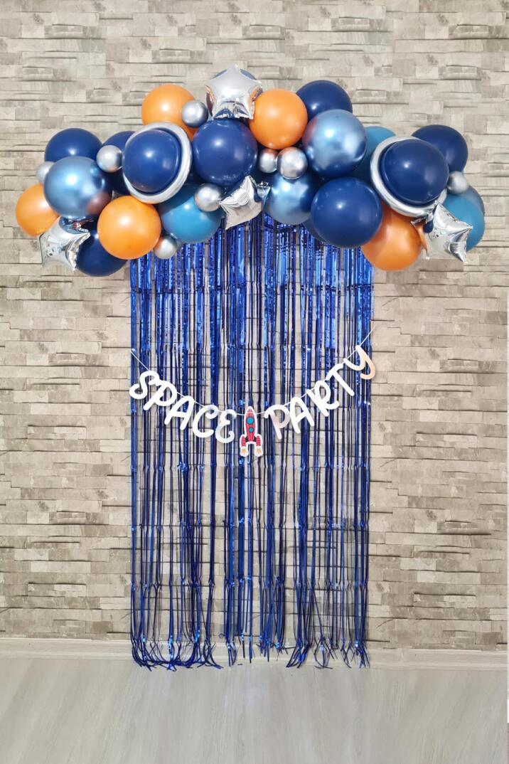 Uzay Tema Doğum Günü Bannerlı Fon Perdeli Balon Zinciri Seti Uzay Gezegen Balon Zinciri - 1
