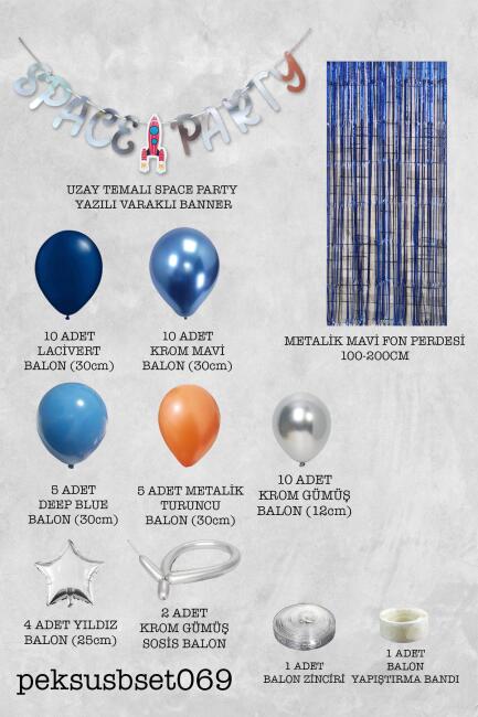 Uzay Tema Doğum Günü Bannerlı Fon Perdeli Balon Zinciri Seti Uzay Gezegen Balon Zinciri - 2