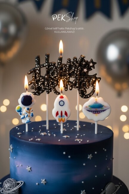 Uzay Tema Happy Birthday Mum Seti 4lü Pasta Mumu - 2