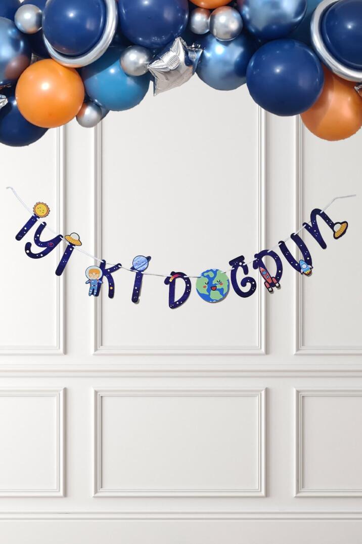 Uzay Tema İyi Ki Doğdun Banner Uzay Konsept Doğum Günü Duvar Süsü - 1
