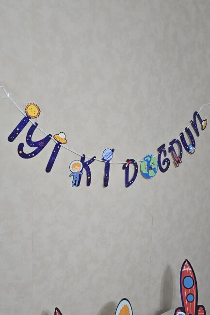 Uzay Tema İyi Ki Doğdun Banner Uzay Konsept Doğum Günü Duvar Süsü - 3