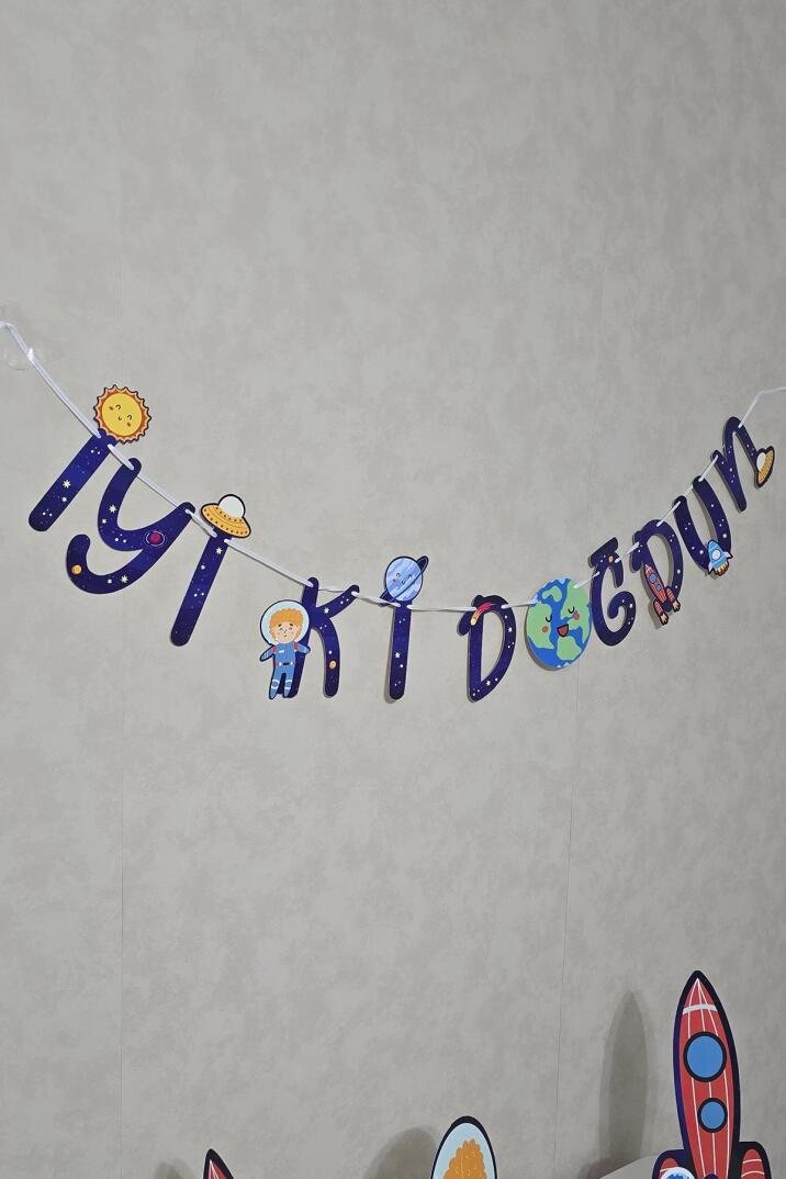 Uzay Tema İyi Ki Doğdun Banner Uzay Konsept Doğum Günü Duvar Süsü - 3