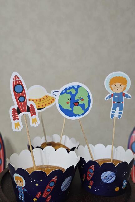 Uzay Tema Kürdan Süsleri Cupcake Süsleri Lüks Büyük Boy 10lu Paket - 3