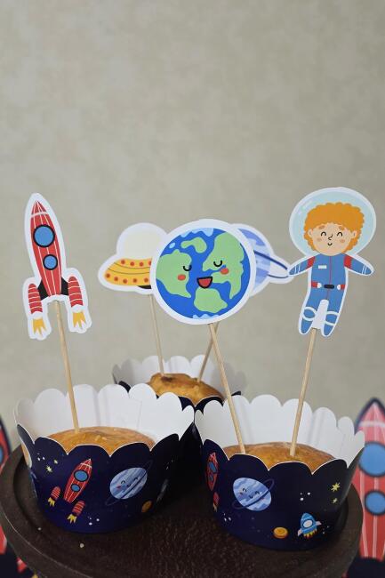 Uzay Tema Kürdan Süsleri Cupcake Süsleri Lüks Büyük Boy 10lu Paket - 4