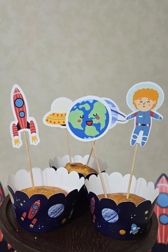Uzay Tema Kürdan Süsleri Cupcake Süsleri Lüks Büyük Boy 10lu Paket - 4