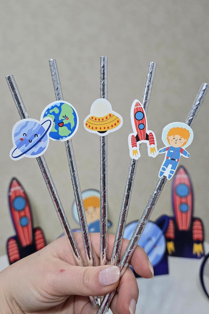 Uzay Tema Pipet Süsleri 10lu Uzay Konsept Lüks Pipet Paketi - 1