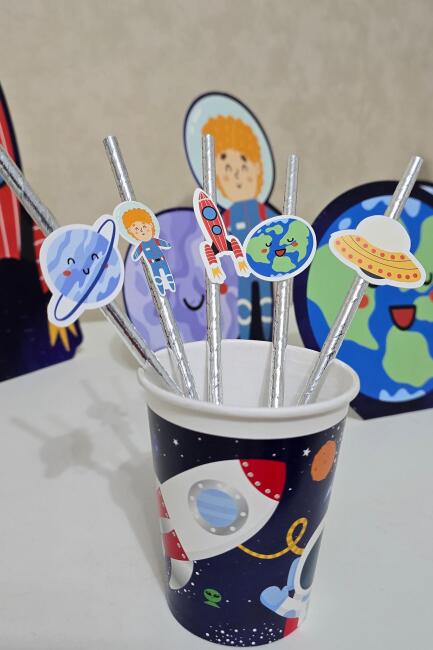 Uzay Tema Pipet Süsleri 10lu Uzay Konsept Lüks Pipet Paketi - 3
