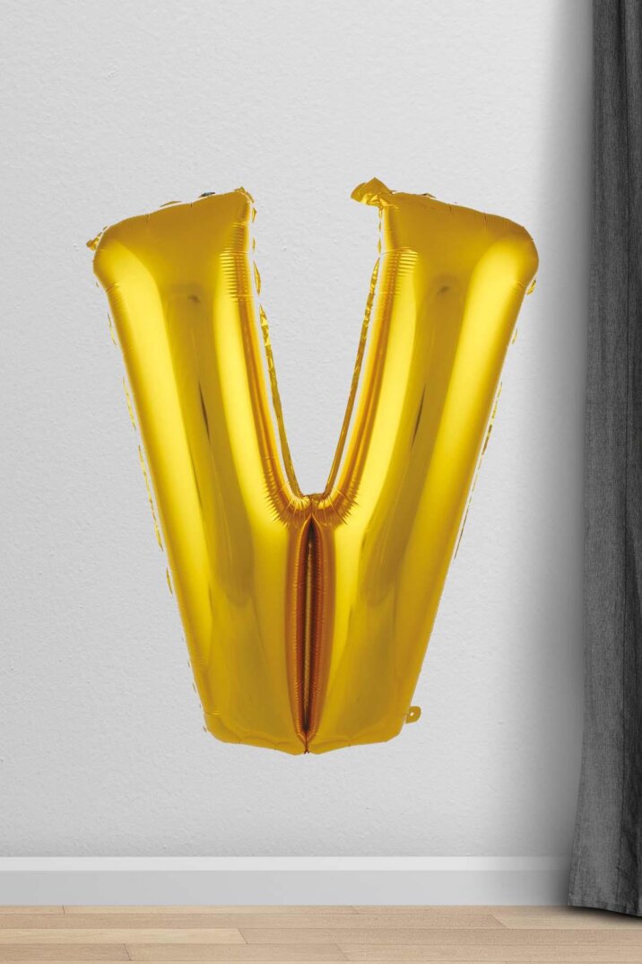 V Harfi Folyo Balon Gold 100 cm 40 inç 1 Metre Altın - 1