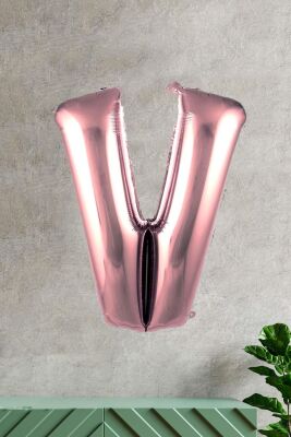 V Harfi Rose Gold Folyo Balon 100 cm 40 inç 1 Metre Baş Harf Balon - 1