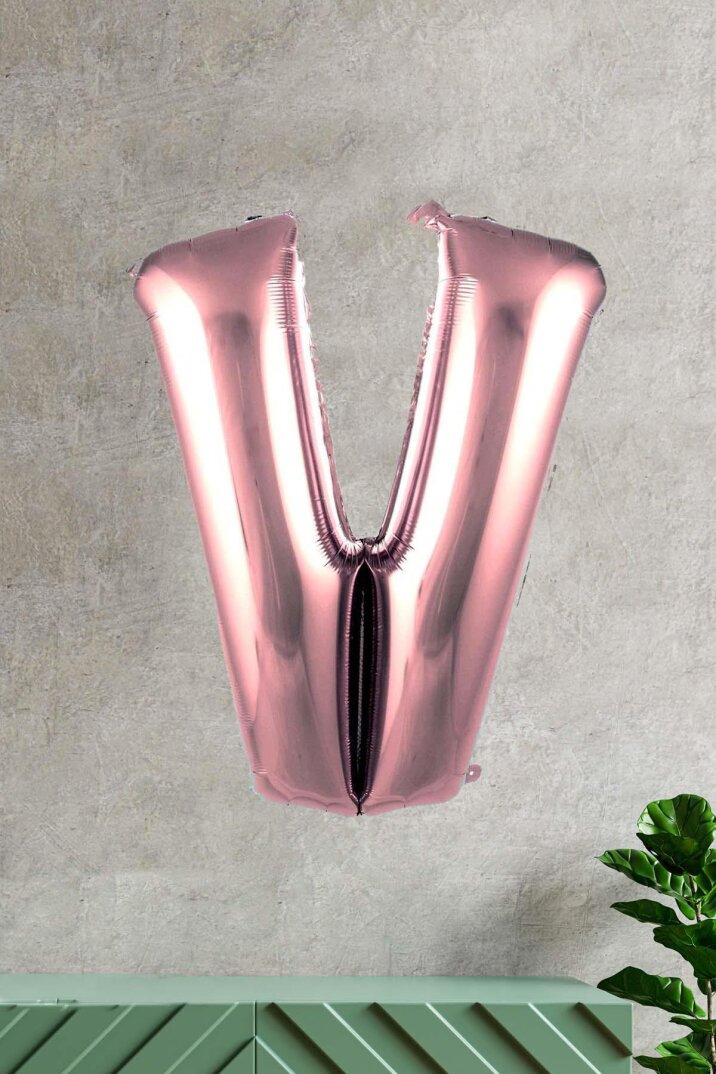 V Harfi Rose Gold Folyo Balon 100 cm 40 inç 1 Metre Baş Harf Balon - 1