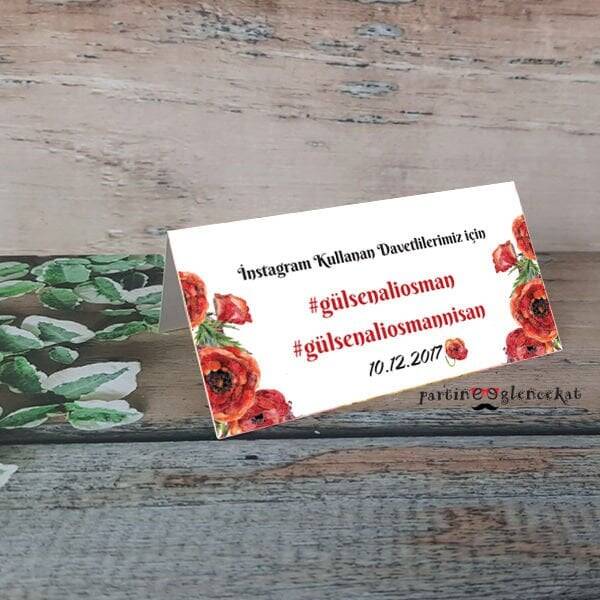 Vintage Kırmızı Konsept Hashtag / Masa Üstü İsim Kartları - 1