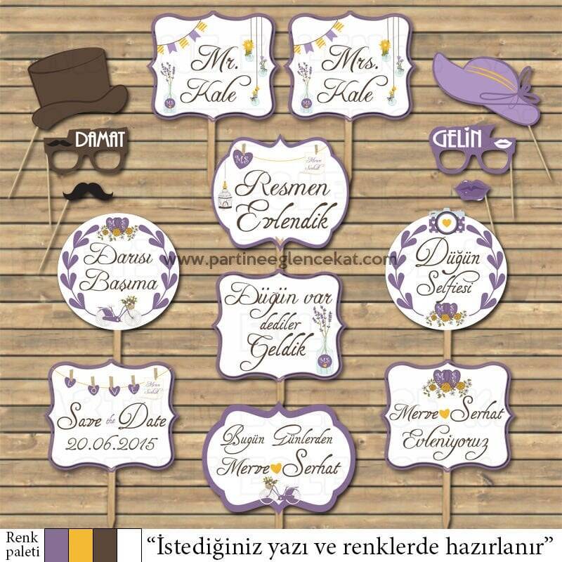 Vintage Mor - Sarı Konsept Konuşma Balonları Seti - 1