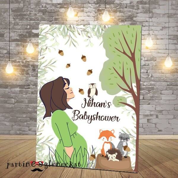 Woodland Baby Shower Baby Bump Karşılama Panosu - 1