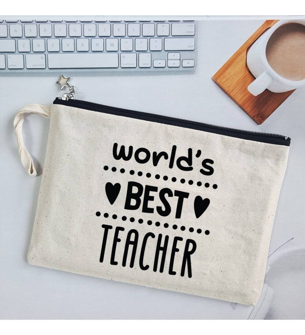 Worlds Best Teacher Mottolu Öğretmenler Günü Hediyesi Astarlı Clutch Çanta - 1