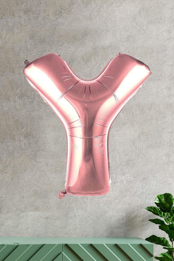 Y Harfi Rose Gold Folyo Balon 100 cm 40 inç 1 Metre Baş Harf Balon - 1
