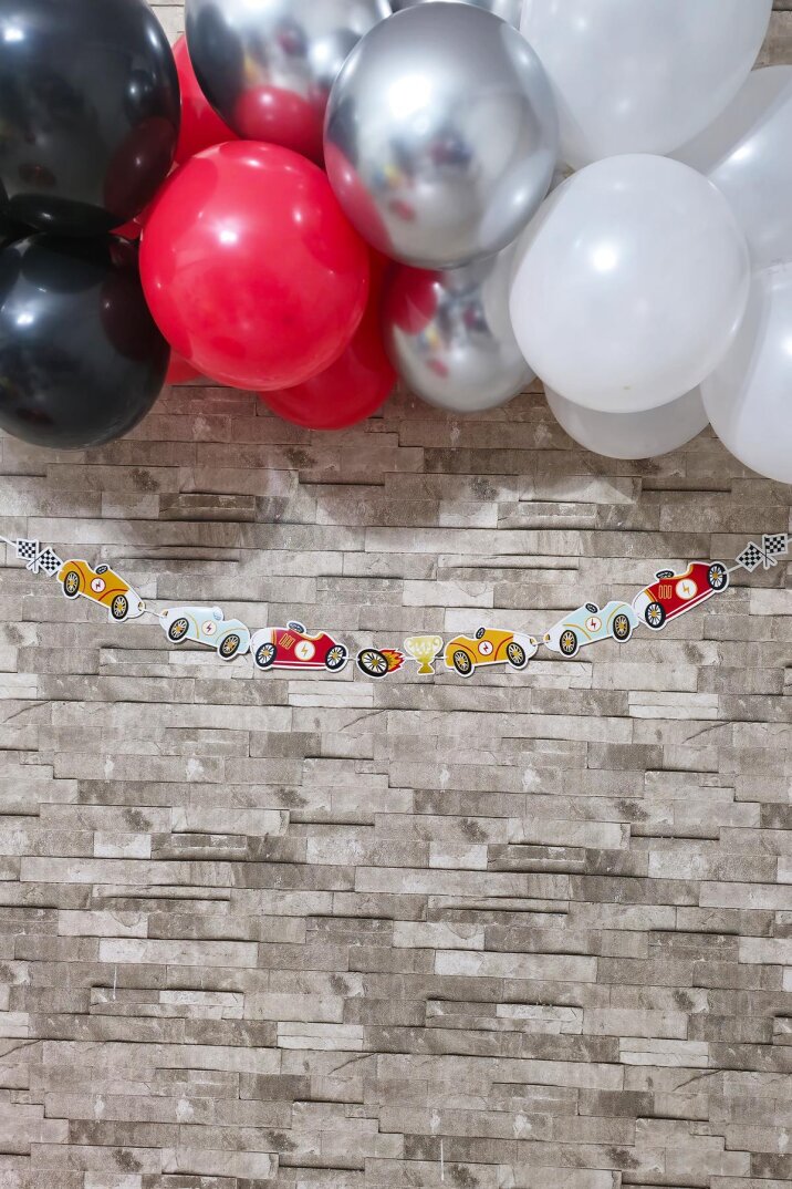 Yarış Araba Tema Doğum Günü Arabalar Banner Kalın Kart Uzun Banner - 1
