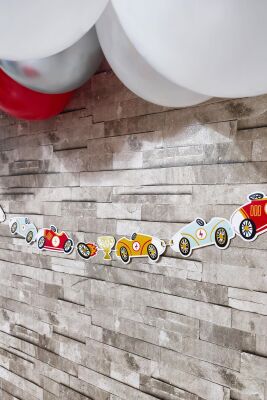 Yarış Araba Tema Doğum Günü Arabalar Banner Kalın Kart Uzun Banner - 2