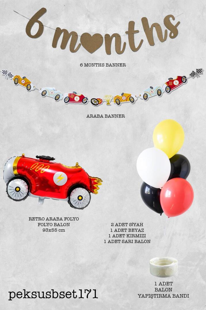 Yarış Arabaları 6 Aylık Yarım Yaş Partisi Balon Zinciri Seti 6 Months Bannerlı - 2