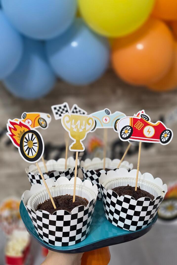 Yarış Konsepti Siyah Beyaz Dama Desen Cupcake Sargısı 10'lu - 3