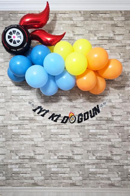 Yarış Tema Doğum Günü Balon Zinciri Seti Fon Perdeli Doğum Günü Süsleme Seti - 1