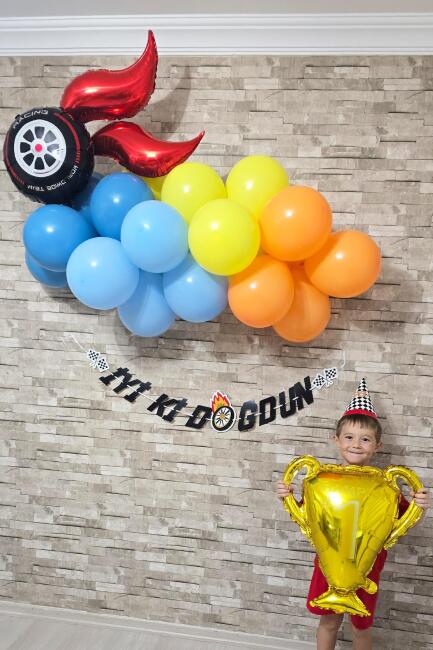 Yarış Tema Doğum Günü Balon Zinciri Seti Fon Perdeli Doğum Günü Süsleme Seti - 5