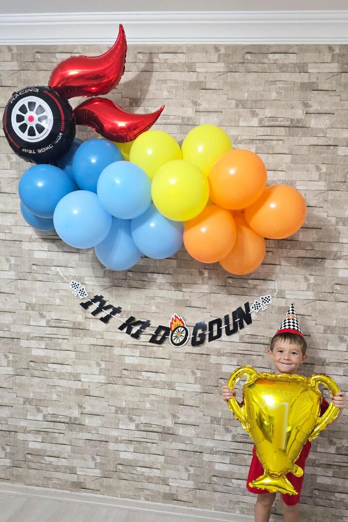Yarış Tema Doğum Günü Balon Zinciri Seti Fon Perdeli Doğum Günü Süsleme Seti - 5