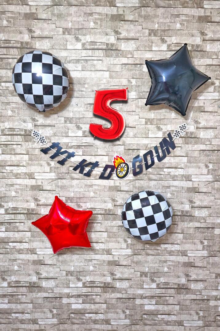 Yarış Temalı Doğum Günü Parti Seti Yaş Balonlu Bannerlı Doğum Günü Süsleme Seti - 5
