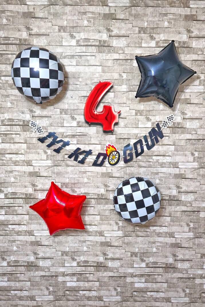 Yarış Temalı Doğum Günü Parti Seti Yaş Balonlu Bannerlı Doğum Günü Süsleme Seti - 5
