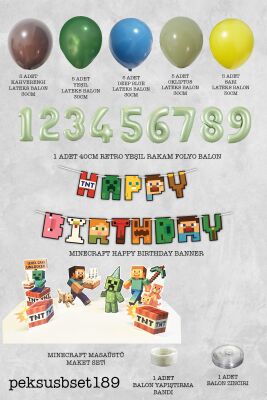 Yaş Balonlu Minecraft Tema Doğum Günü Balon ve Masa Maket Seti - 2