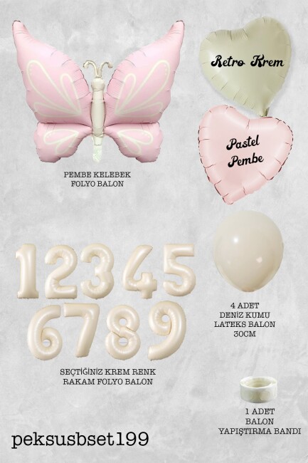Yaş Balonlu Retro Pembe Kelebekli Doğum Günü Balon Zinciri Seti - 18