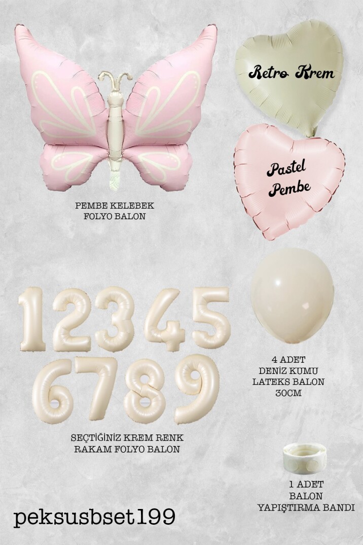 Yaş Balonlu Retro Pembe Kelebekli Doğum Günü Balon Zinciri Seti - 26