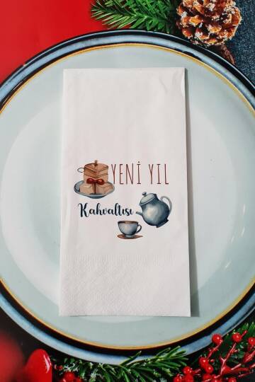 Yeni Yıl Kahvaltısı Yazılı Yılbaşı - Yeni Yıl Sunum Peçetesi