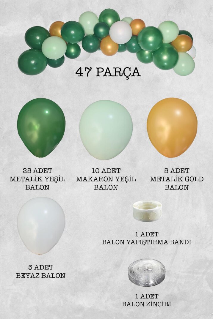 Yeşil Gold Konsept Balon Zinciri 47 Parça - 2