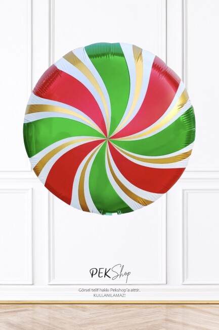 Yeşil Kırmızı Gold Yuvarlak Şeker Folyo Balon - 1