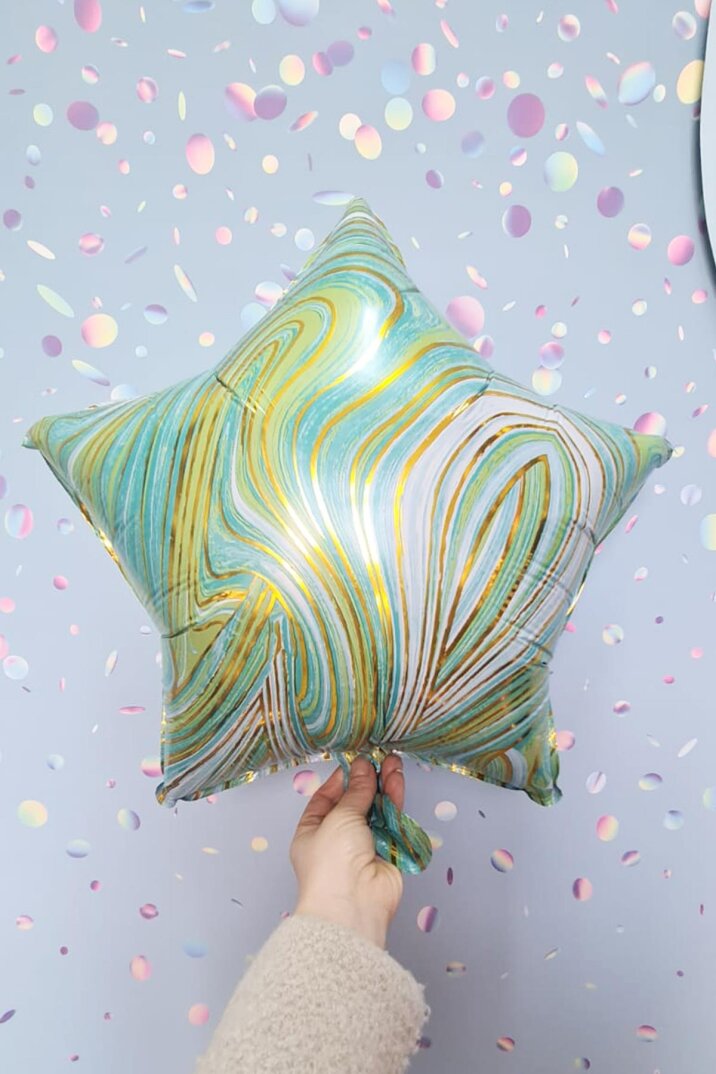 Yeşil Mermer Yıldız Folyo Retro Mermer Desen Yıldız Balon 18inç - 1