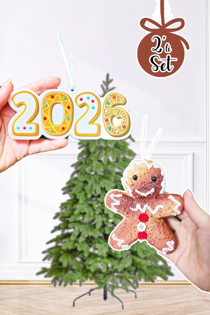 Yılbaşı Ağaç Süsleme Seti Gerçekçi Kurabiye Adam ve 2026 Kurabiye Yılbaşı Ağaç Süsü 2li Set - 1
