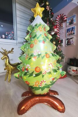 Yılbaşı Ağacı Folyo Balon Ayaklı Dik Duran Yılbaşı Ağacı Şeklinde Büyük Balon - 2