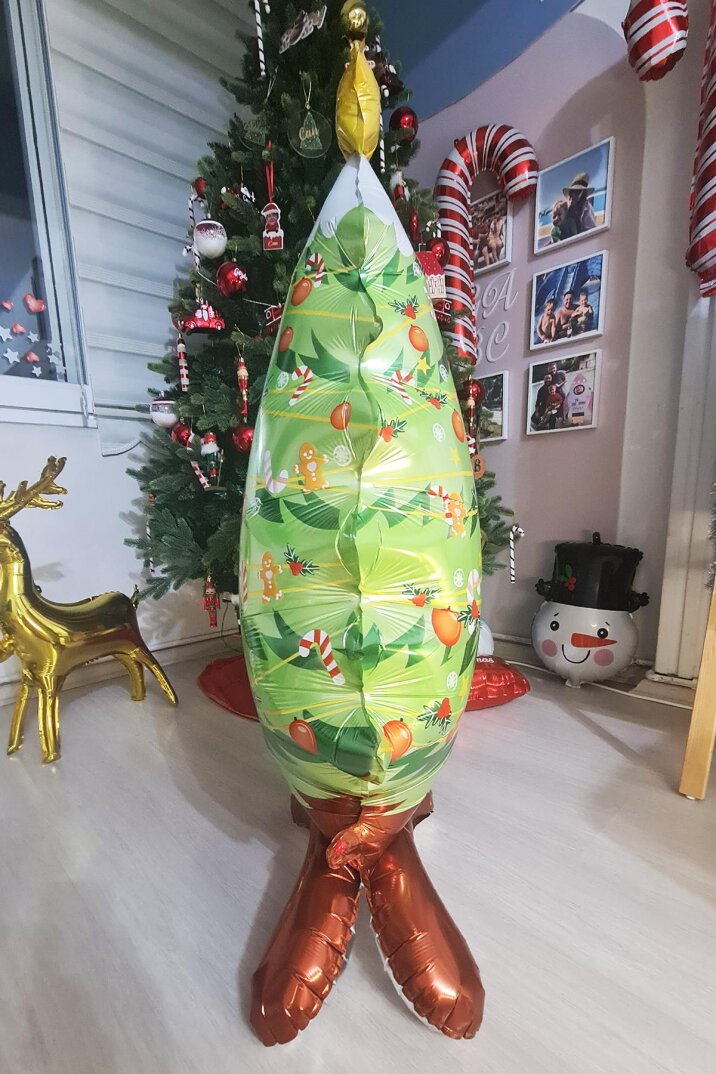 Yılbaşı Ağacı Folyo Balon Ayaklı Dik Duran Yılbaşı Ağacı Şeklinde Büyük Balon - 3