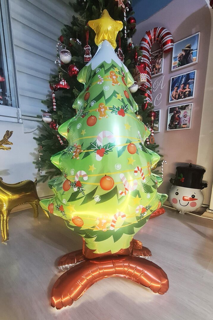 Yılbaşı Ağacı Folyo Balon Ayaklı Dik Duran Yılbaşı Ağacı Şeklinde Büyük Balon - 4