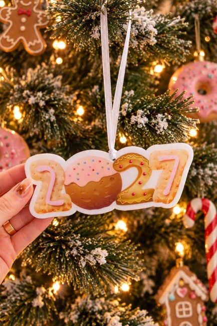 2027 Donut ve Kurabiye Tasarımlı Pleksi Yılbaşı Ağacı Süsü