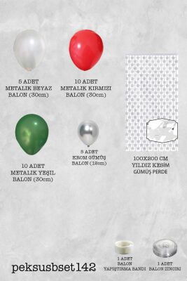 Yılbaşı Balon Zinciri Paketi Gümüş Yıldızlı Arka Fonlu Yılbaşı Balon Süsleme Seti - 2