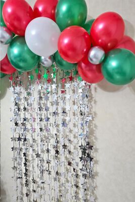 Yılbaşı Balon Zinciri Paketi Gümüş Yıldızlı Arka Fonlu Yılbaşı Balon Süsleme Seti - 3