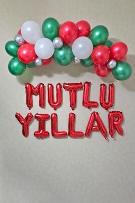 Yılbaşı Balon Zinciri Paketi Kırmızı Mutlu Yıllar Balonlu Yılbaşı Süslemesi Seti - 1