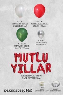 Yılbaşı Balon Zinciri Paketi Kırmızı Mutlu Yıllar Balonlu Yılbaşı Süslemesi Seti - 2