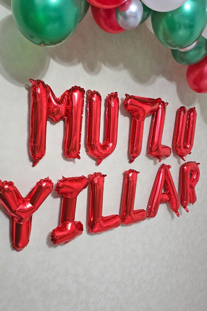 Yılbaşı Balon Zinciri Paketi Kırmızı Mutlu Yıllar Balonlu Yılbaşı Süslemesi Seti - 3