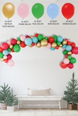 Yılbaşı Balonları 102 Parça Yılbaşı Balon Zinciri Yılbaşı Renkleri Balon Paketi - 1